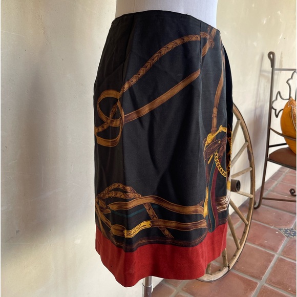 RALPH LAUREN Equestrian Horse Bit Hunter Black Red Lined Wool Wrap Skirt 8 USA - Picture 7 of 14